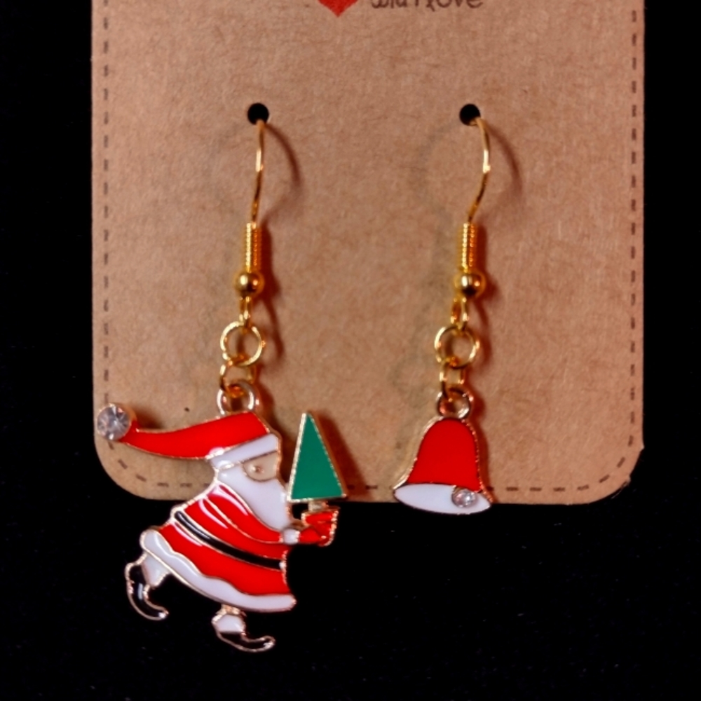 Asymmetrical Santa and tree Earrings
